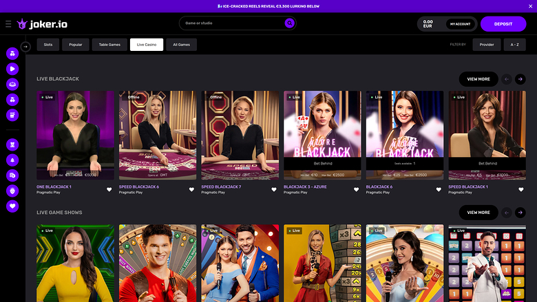 Joker.io — Live dealer lobby