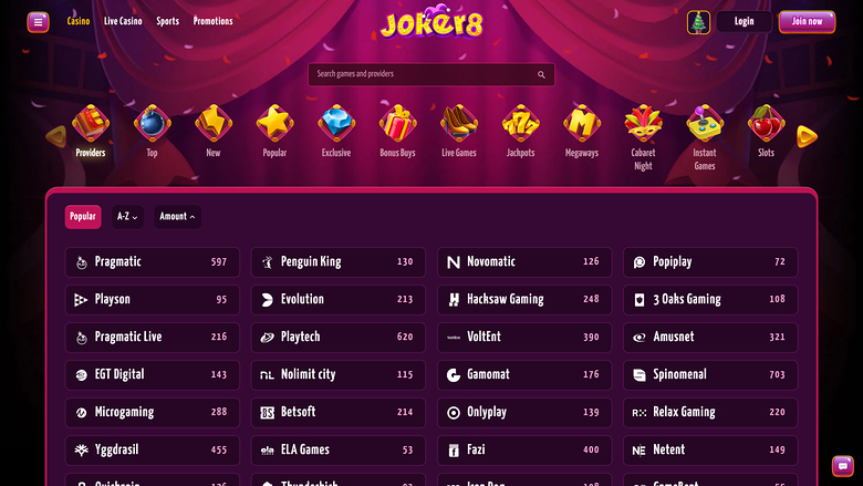 Joker8 Casino — Games by studio