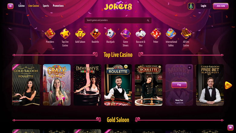 Joker8 Casino — Live dealer lobby