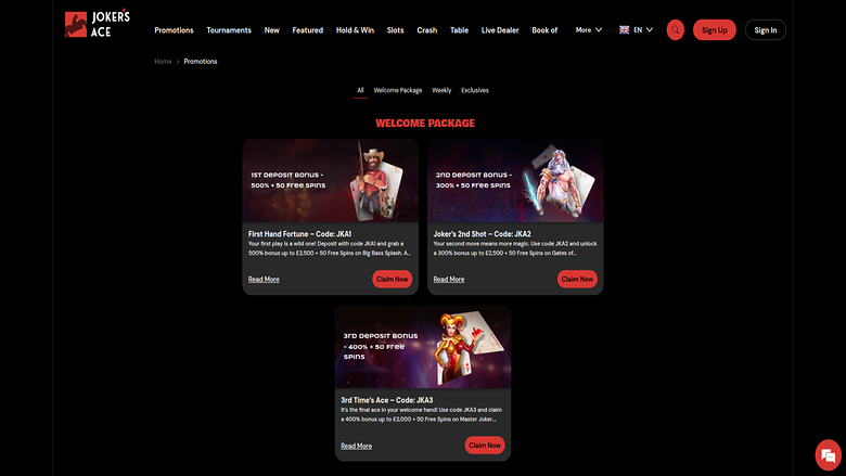 Jokers Ace Casino — Promotions page