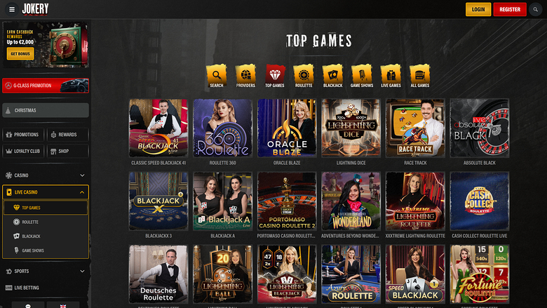 Jokery Casino — Live dealer lobby