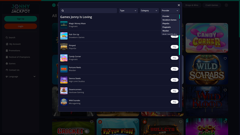 Jonny Jackpot Casino — Games by studio