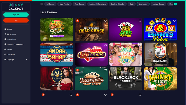 Jonny Jackpot Casino — Live dealer lobby