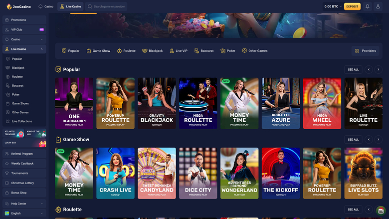 Joo Casino — Live dealer lobby
