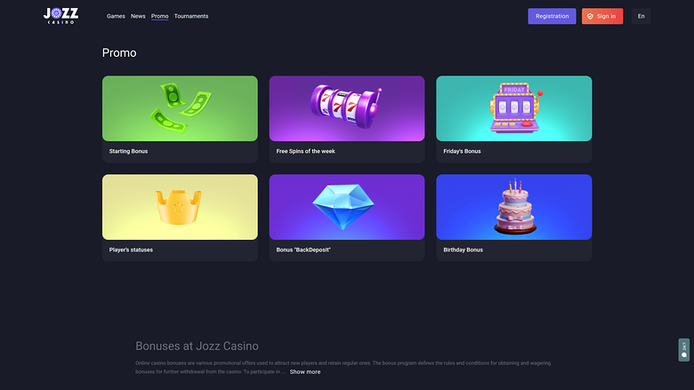 Jozz Casino — Promotions page