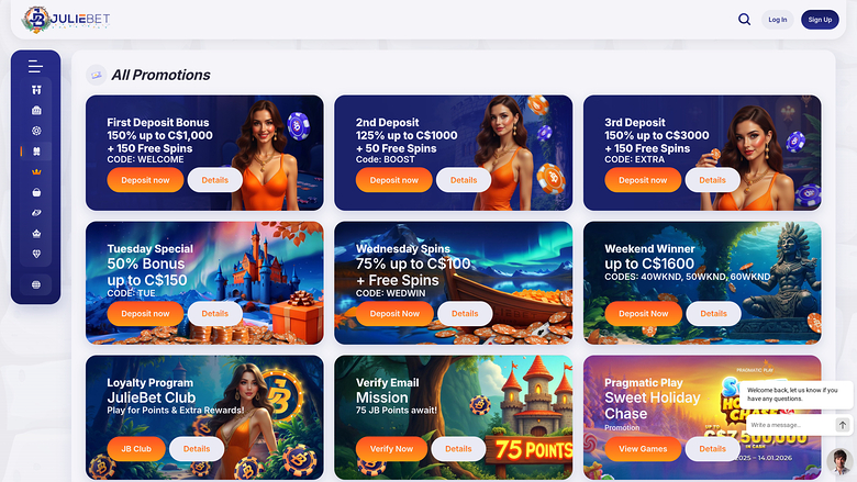 Juliebet Casino — Promotions page