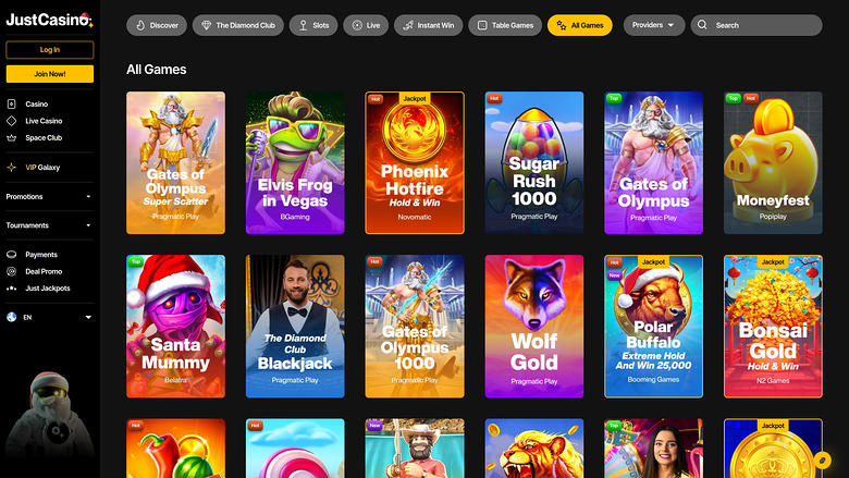JustCasino — Games lobby