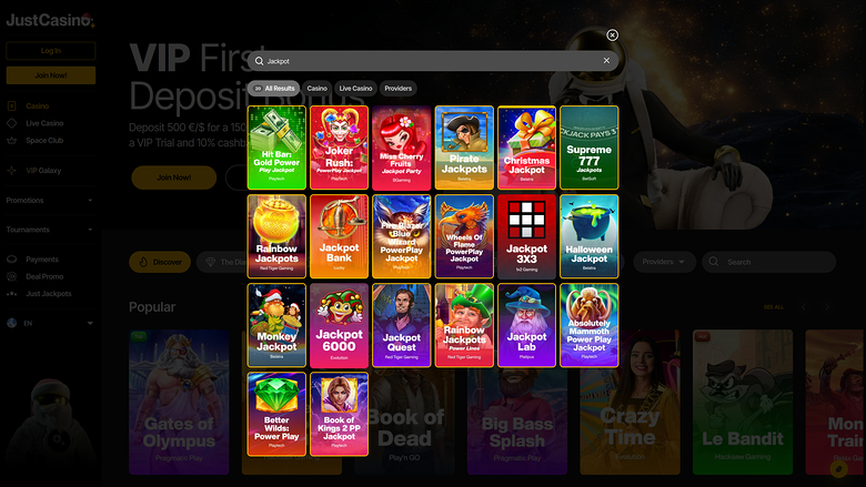 JustCasino — Jackpot games