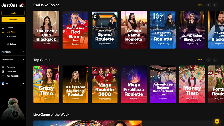 JustCasino — Live dealer lobby