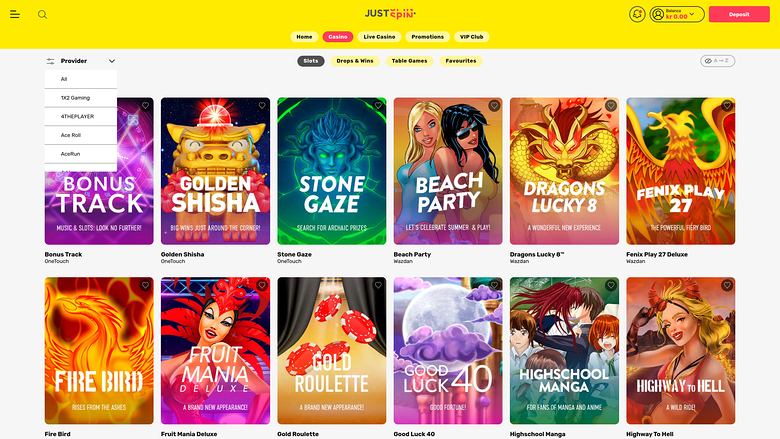 Justspin Casino — Games by studio