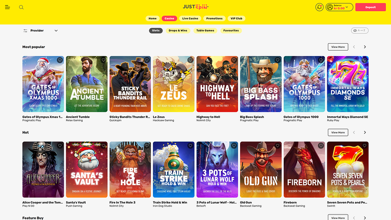 Justspin Casino — Games lobby