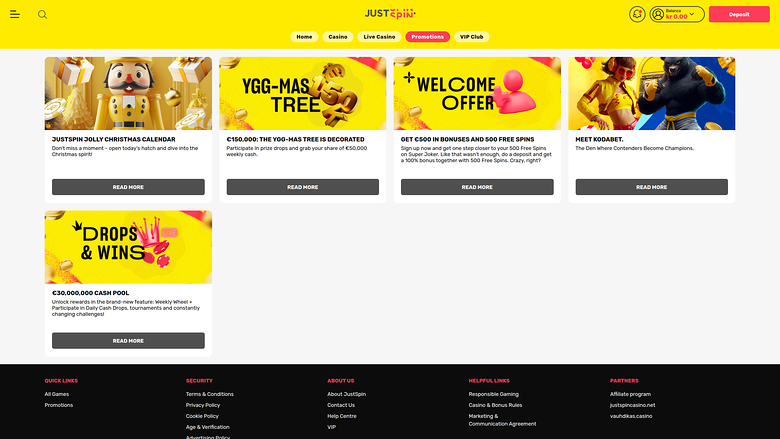 Justspin Casino — Promotions page