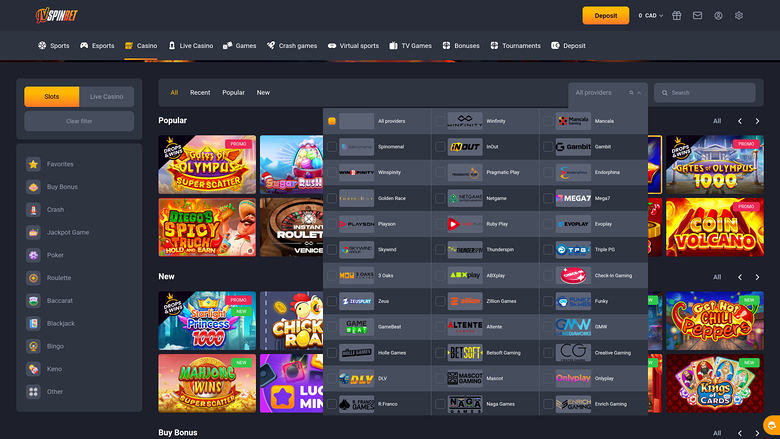 JVSPINBET Casino — Games by studio