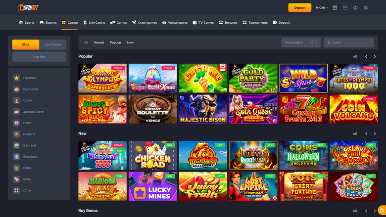 JVSPINBET Casino — Games lobby