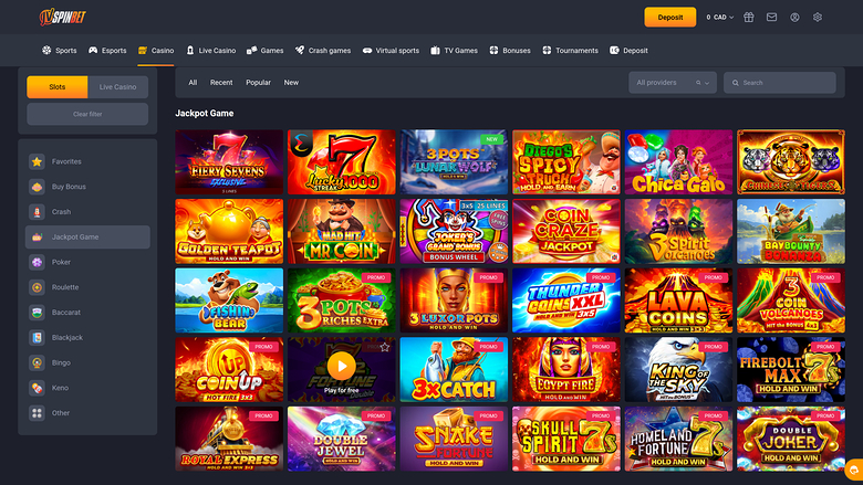 JVSPINBET Casino — Jackpot games