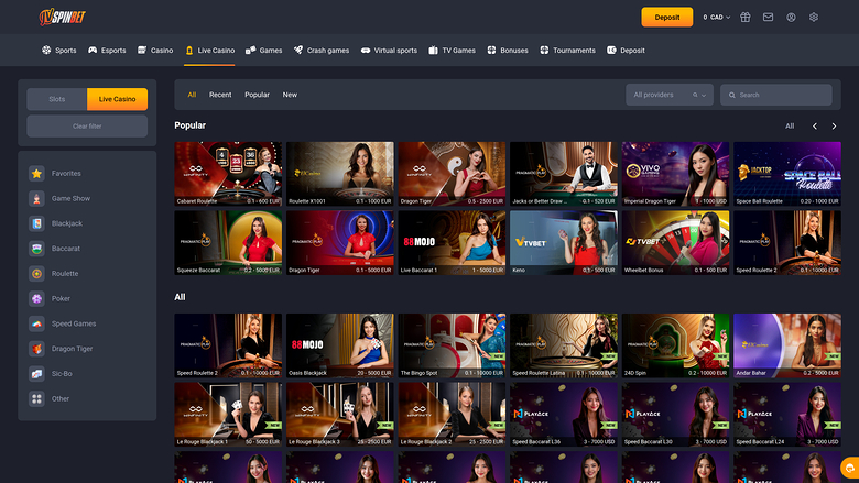 JVSPINBET Casino — Live dealer lobby