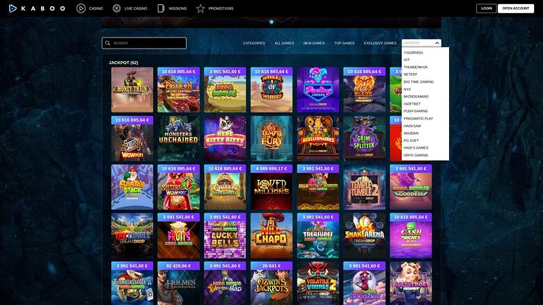 Kaboo Casino — Games by studio