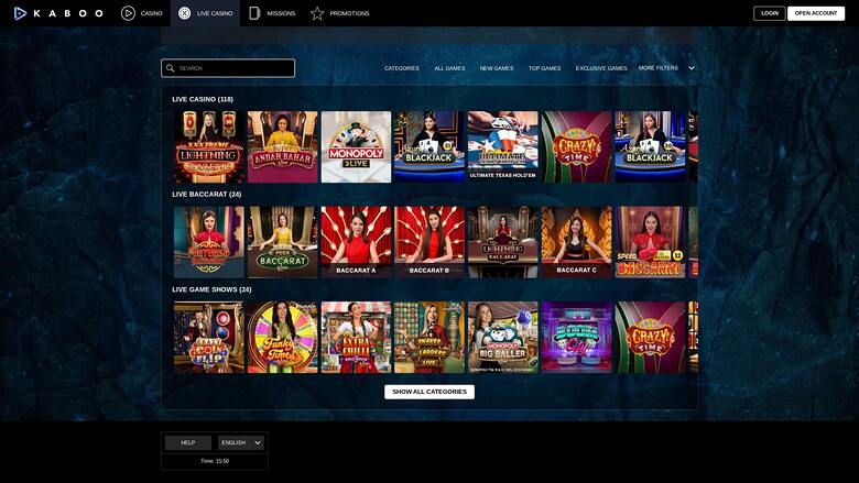 Kaboo Casino — Live dealer lobby