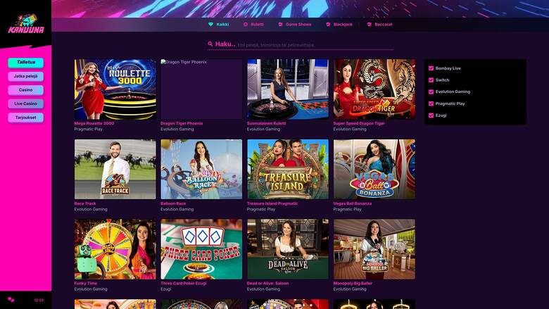 Kanuuna Casino — Live dealer lobby