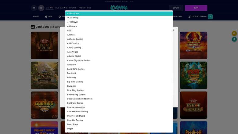 Karamba Casino — Games by studio