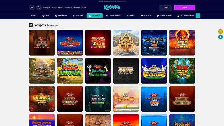 Karamba Casino — Jackpot games