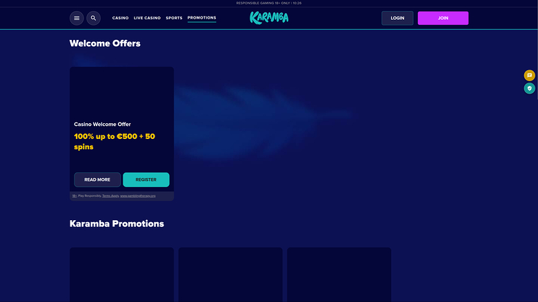 Karamba Casino — Promotions page