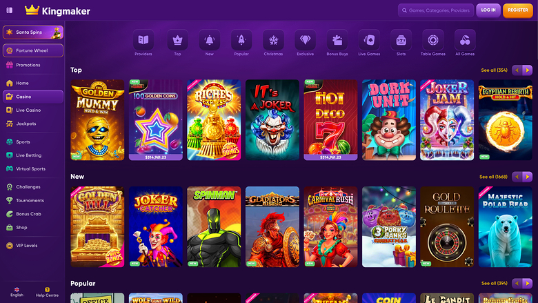Kingmaker Casino — Games lobby