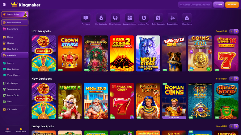 Kingmaker Casino — Jackpot games