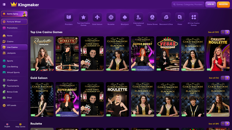 Kingmaker Casino — Live dealer lobby
