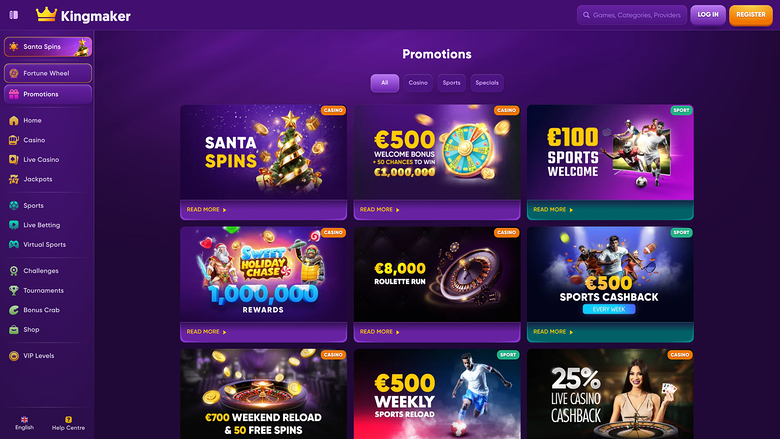 Kingmaker Casino — Promotions page