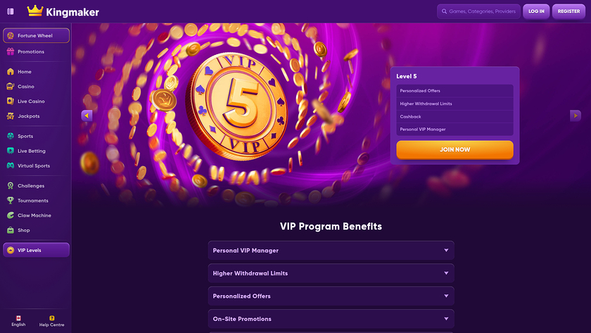 Kingmaker Casino — VIP section