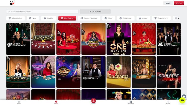 KingPari Casino — Live dealer lobby