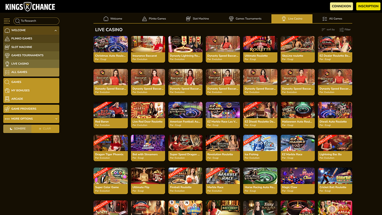 Kings Chance Casino — Live dealer lobby