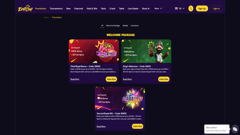 Kings Chip Casino — Promotions page