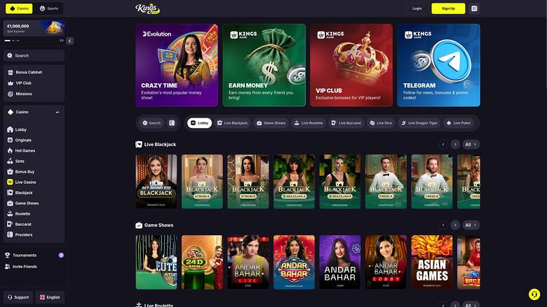 Kings Game Casino — Live dealer lobby