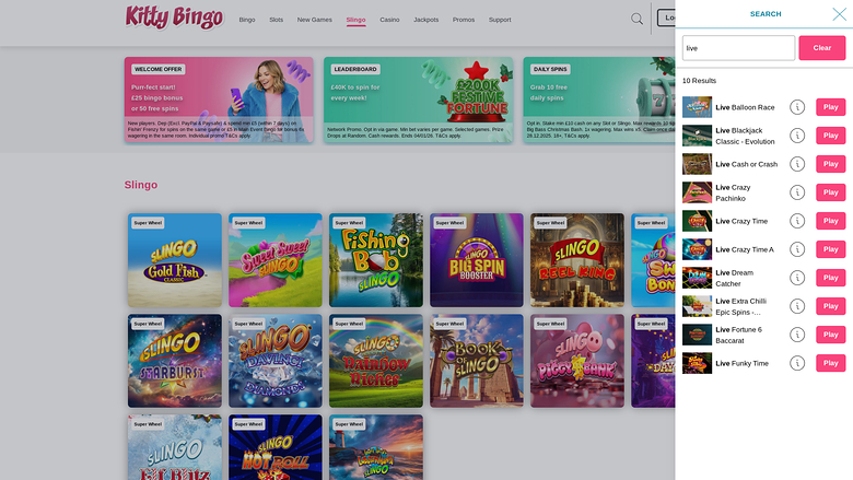 Kitty Bingo — Live dealer lobby