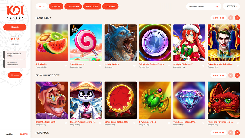 Koi Casino — Games lobby