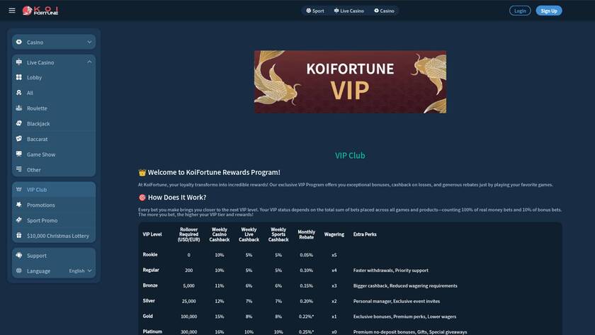 KoiFortune Casino — VIP section