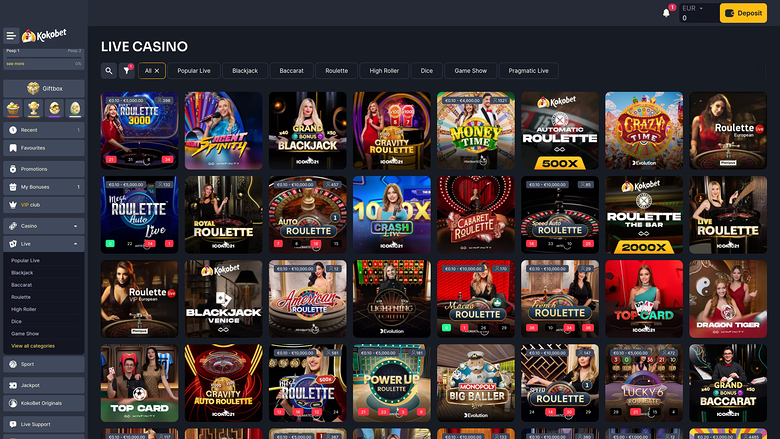 Koko.bet Casino — Live dealer lobby