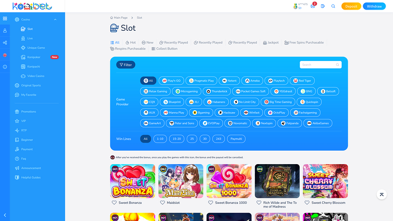 Konibet Casino — Games by studio