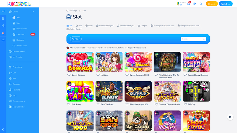 Konibet Casino — Games lobby