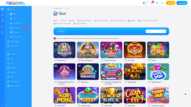 Konibet Casino — Jackpot games