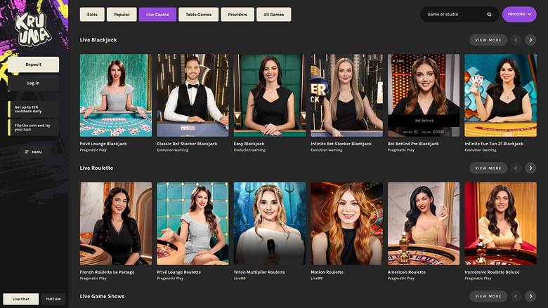 Kruuna Casino — Live dealer lobby