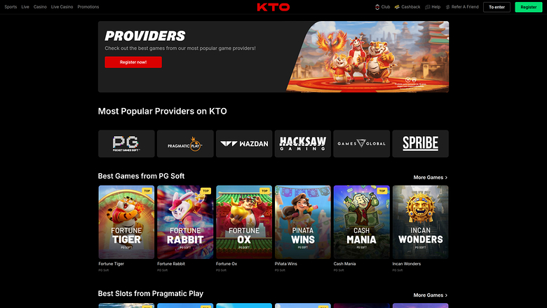 KTO Casino — Games by studio