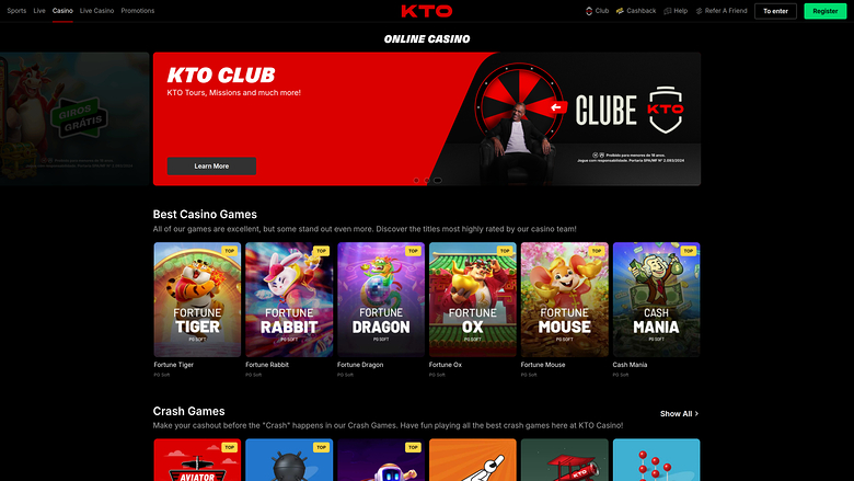 KTO Casino — Games lobby