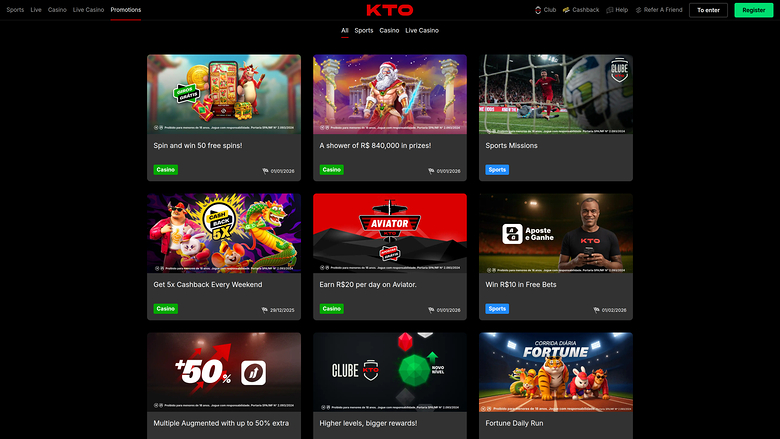 KTO Casino — Promotions page