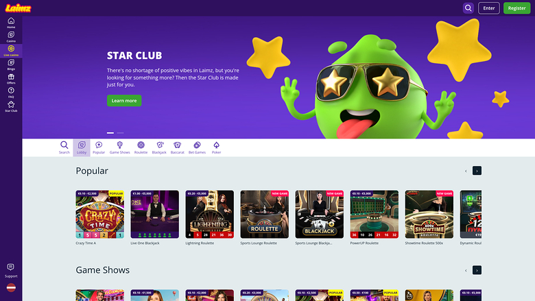 Laimz — Live dealer lobby