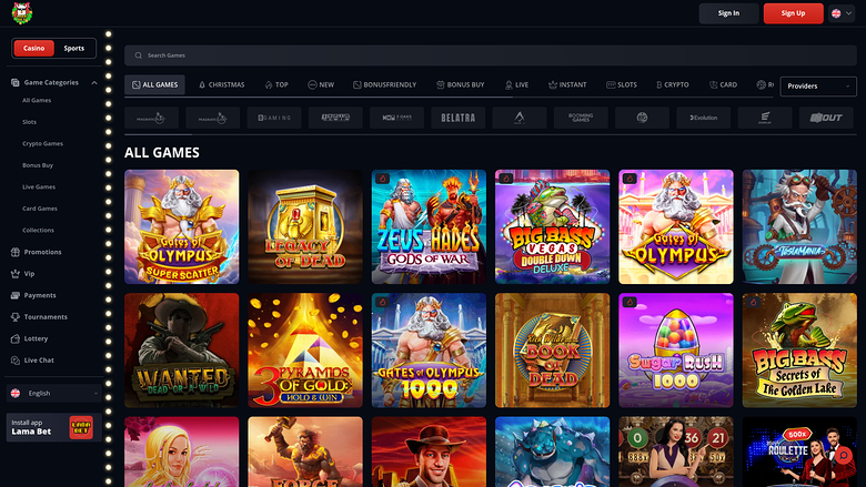 LamaBet Casino — Games lobby