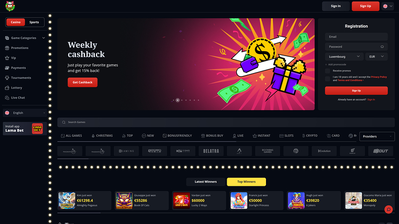 LamaBet Casino — Homepage