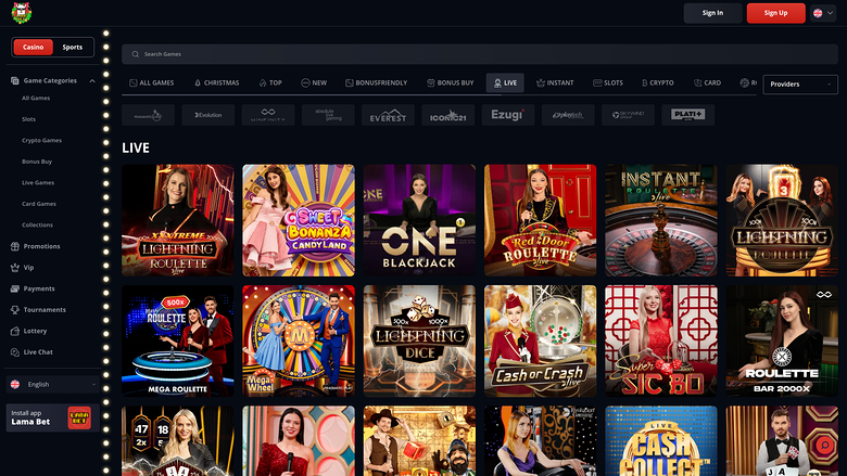 LamaBet Casino — Live dealer lobby